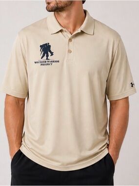 Under Armour Wounded Warrior Project Polo Shirt Tan HeatGear – Men’s L